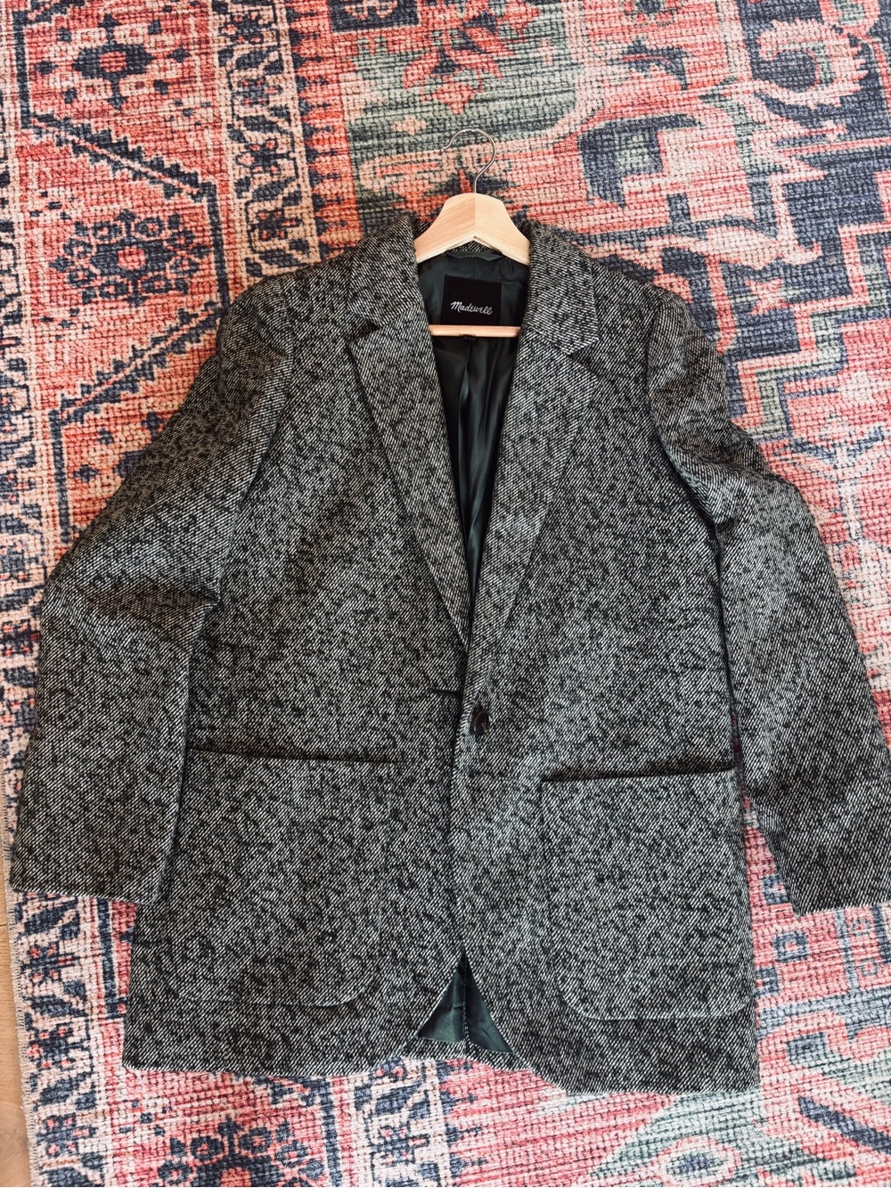 NWOT Madewell Larsen Blazer Italian Boucle Dark Forest Green Twill Herringbone